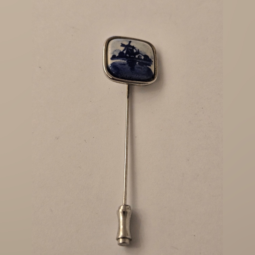 Nautical Blue and Silver Delftware Stick Pin